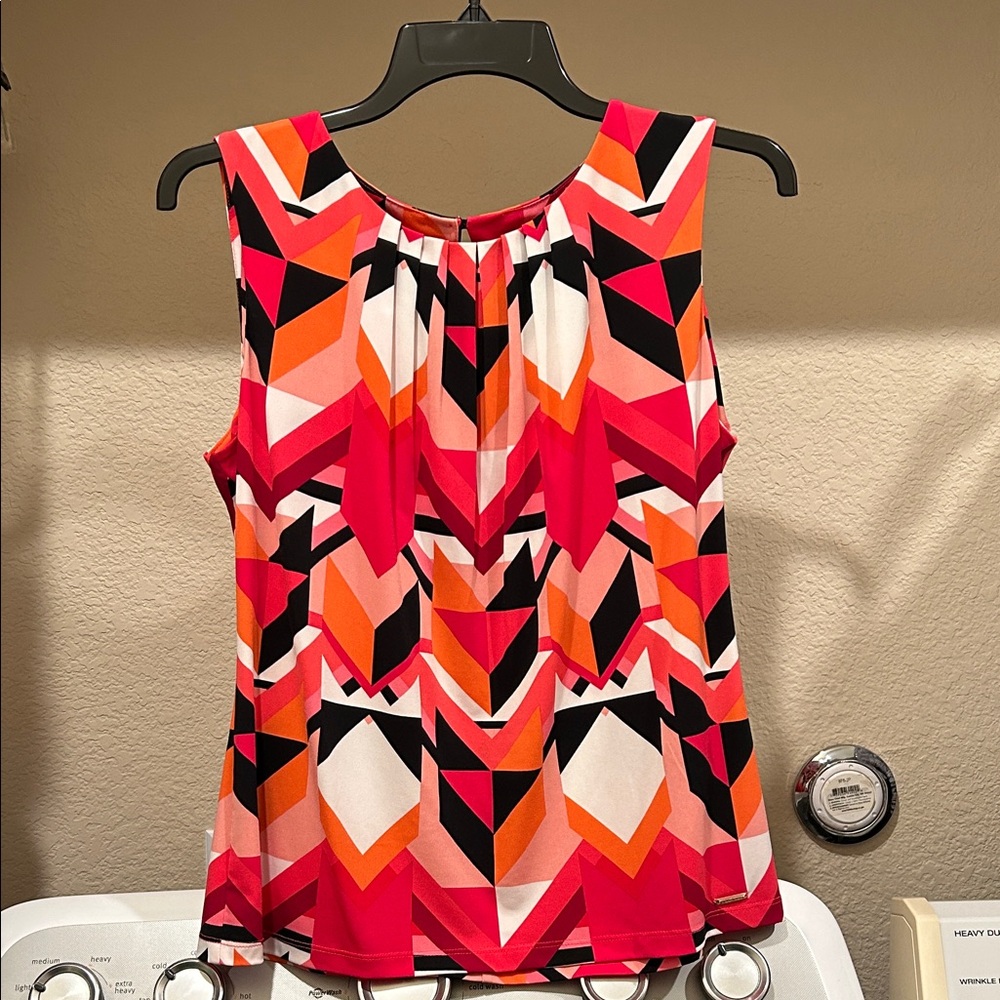 Calvin Klein Red and Orange Geometric Blouse